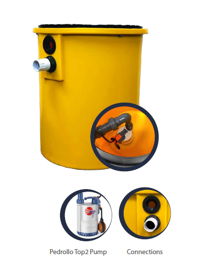 Pedrollo Powerdrain Mini Basement Single Pump Station for Clear Water 140ltr