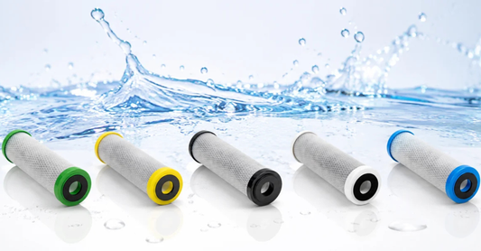 FibreOnyx carbon filter cartridges reducing chlorine, chloramine, lead, and organic contaminants from drinking water