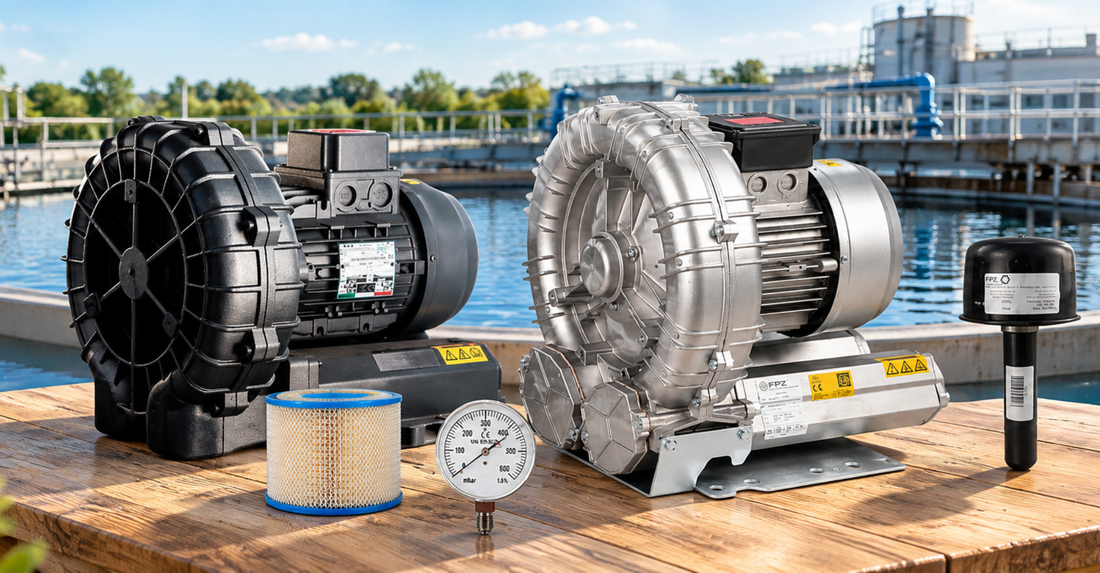 FPZ side channel blowers with genuine spare parts and accessories for industrial air movement, vacuum generation, wastewater treatment, pneumatic conveying, and aeration applications.