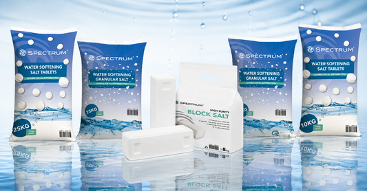 Water softener salt types including block salt, granular salt and tablet salt for domestic, commercial and industrial water softening systems