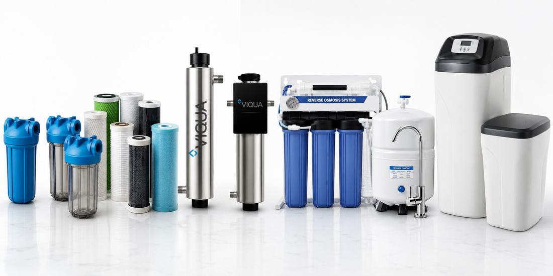 Water treatment products including water filters, filter cartridges, filter housings, UV water treatment systems, reverse osmosis systems, and water softeners at waterwise pumps warehouse