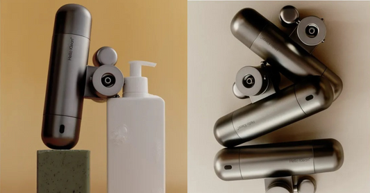 Hello Klean Skin Filter attached to a modern bathroom tap, featuring advanced multi-stage water filtration, microbubble cleansing technology, and smart water monitoring designed to improve water quality for skincare.