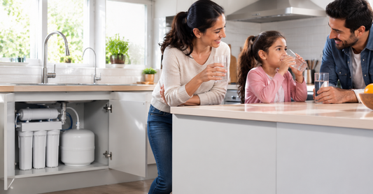 Reverse osmosis drinking water system installed under kitchen sink