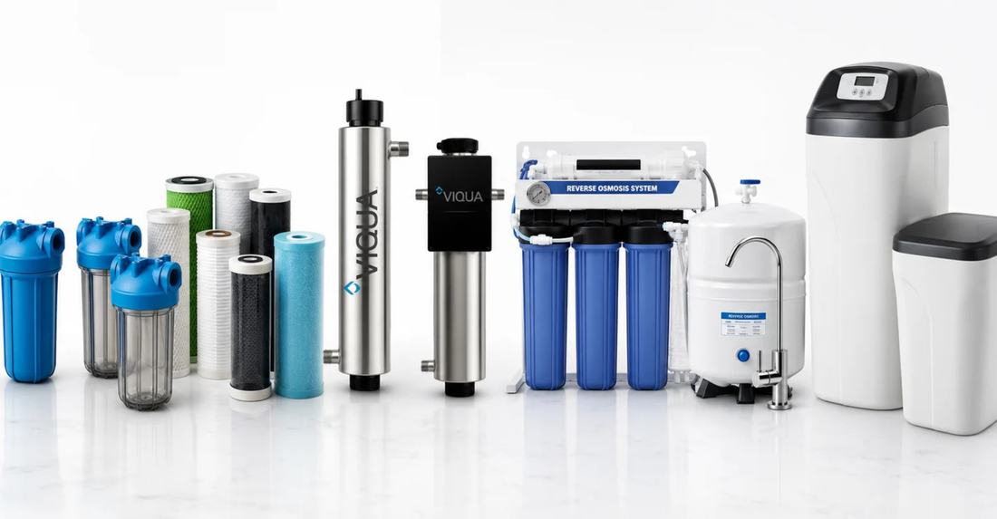 Water treatment products including water filters, filter cartridges, filter housings, UV water treatment systems, reverse osmosis systems, and water softeners at waterwise pumps warehouse