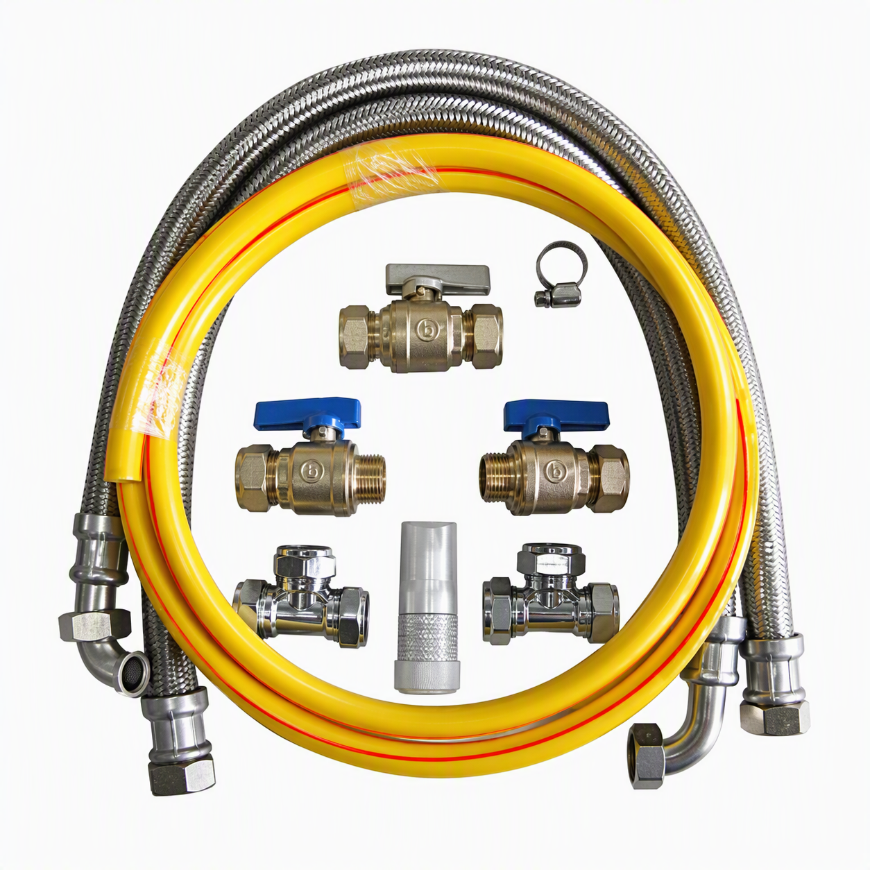 Hose fittings for water softeners on a white background