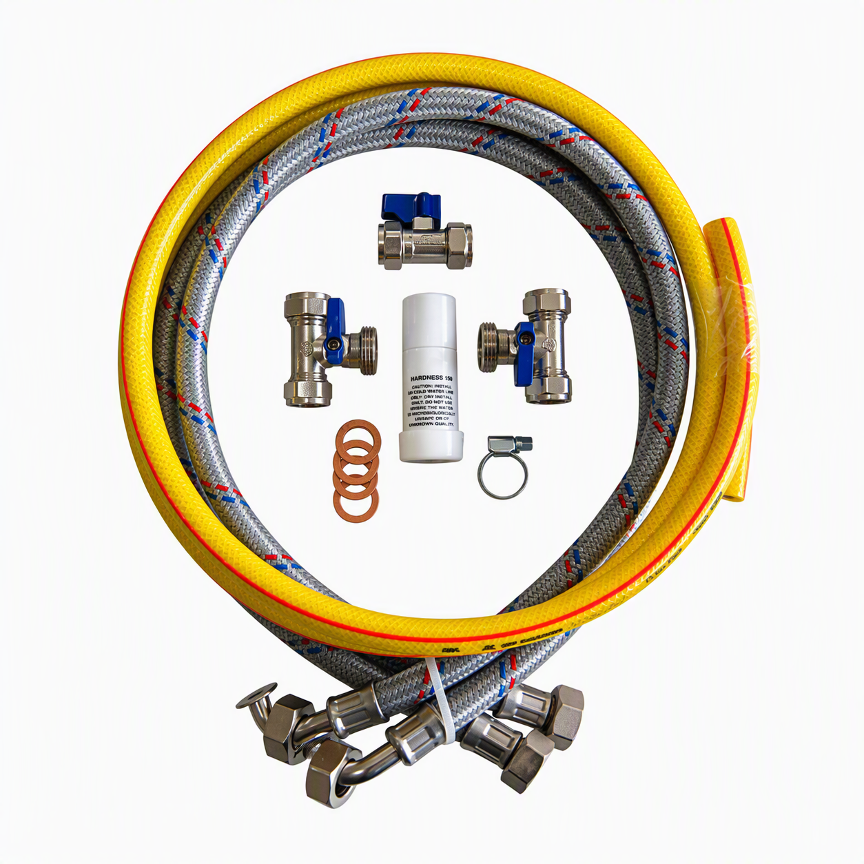 Hose fittings for water softeners and fittings on a white background