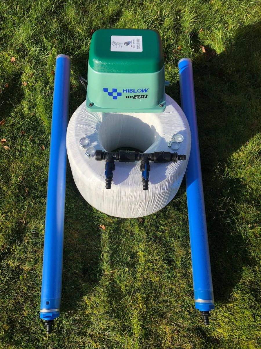 Medium Lake Aeration Kit with 40m weighted airline and two 1m fine-bubble diffusers for pond and small lake aeration.
