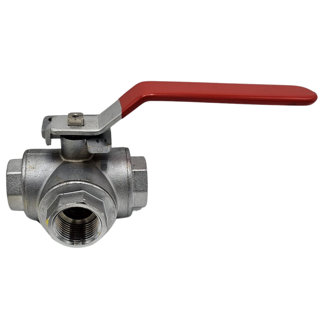 1" Brass ISO Mount L-Port 3 Way Ball Valve