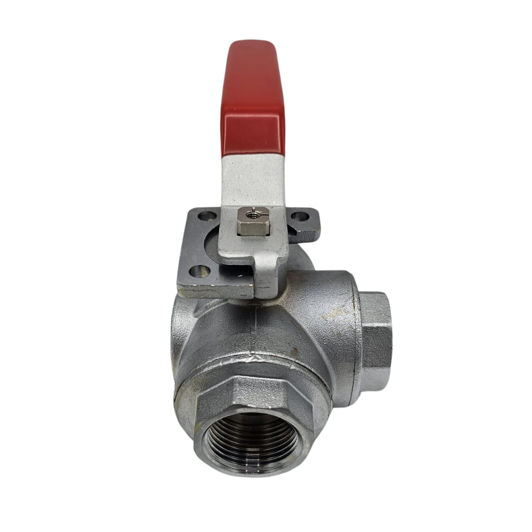 1" Brass ISO Mount L-Port 3 Way Ball Valve