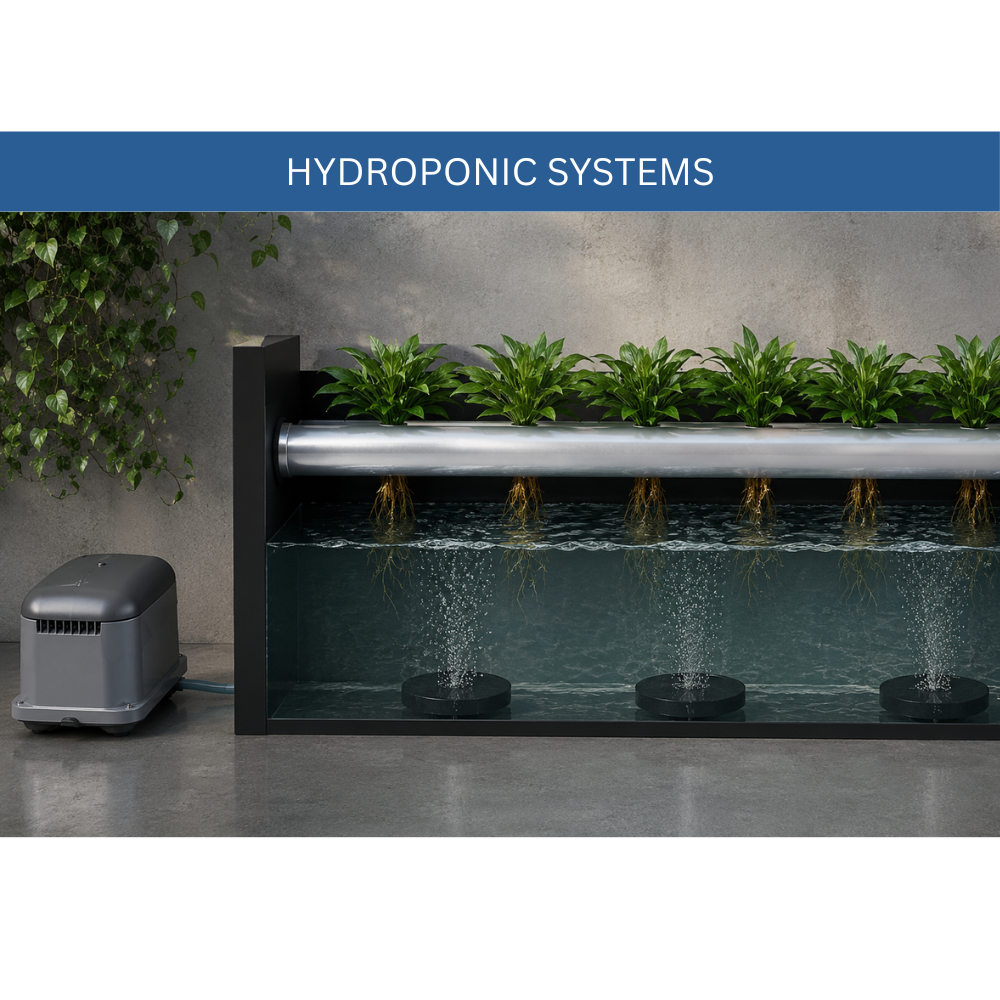 Charles Austen ETD Series high-performance linear air pump for hydroponic systems