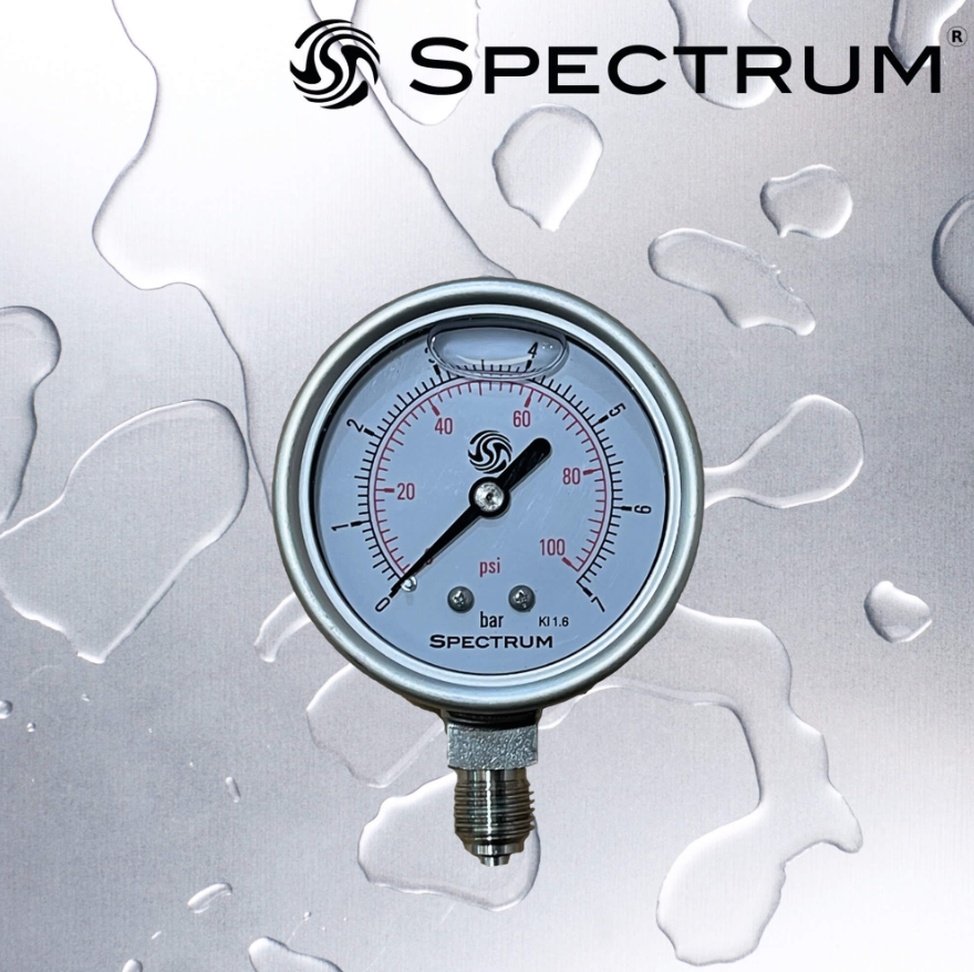PG2 : SPECTRUM Gauge 0-6.8 Bar Bottom Entry SS Glycerine Filled 1/4" BSPT