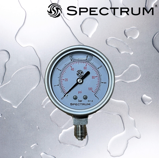 PG2 : SPECTRUM Gauge 0-6.8 Bar Bottom Entry SS Glycerine Filled 1/4" BSPT