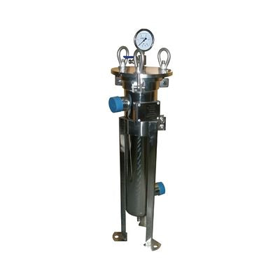 Pallas_Magnetic_Filter_Premium_DN32_10 m³h_Stainless_steel_pressure_vessel_with_gauge_on_a_white_background