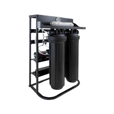 Two_black_cylinder_Pallas_RO1000_direct_flow_reverse_osmosis_system_on_a_white_background