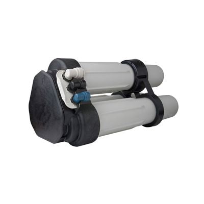 Three_grey_cylinder_Pentair_PRF_reverse_osmosis_system_with_a_black_top_on_a_white_background