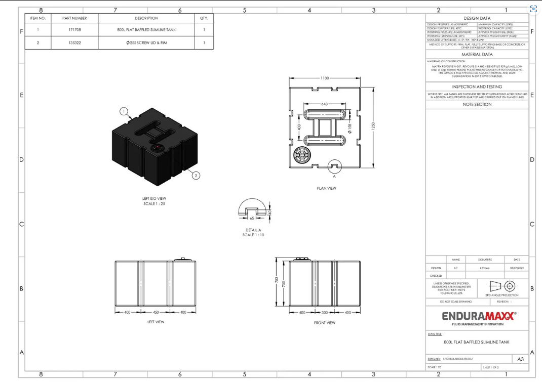 Enduramaxx 800 Litre Baffled Flat Water Tank