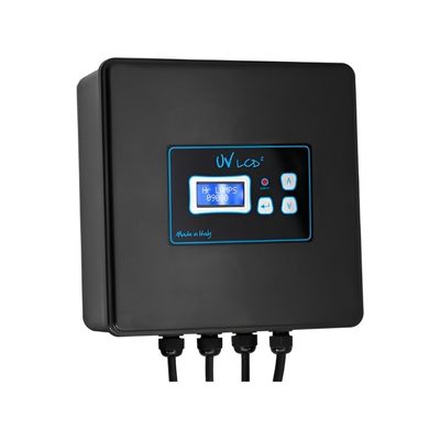 Box_shaped_black_electronic_square_water_filtration_control_panel_on_a_white_background